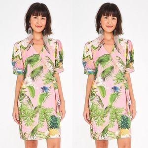 Farm Rio Small Bahia Wrap Dress Pink Floral Palms Mini